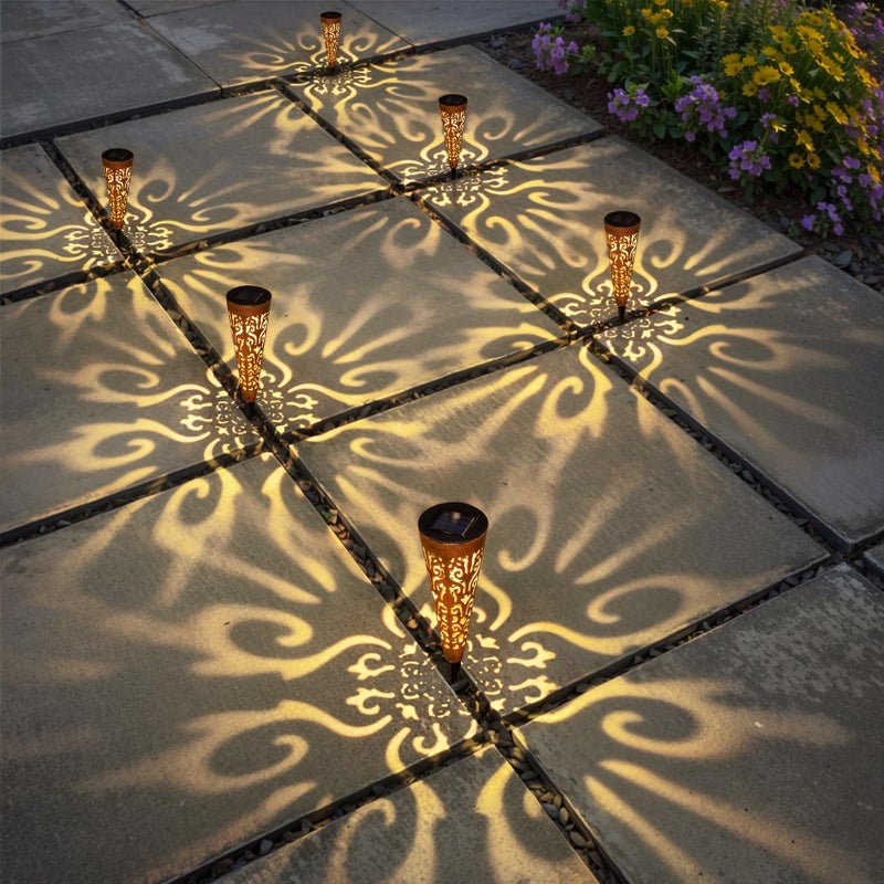 Go2garden 6Pcs Garden Solar Lights Outdoor Stakes Decorative Lighting for Yard, Pathway, Patio Decor Lawn Ornament (Red Copper) - Image 2